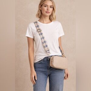 Stylish White Plaid UNISEX Bag Strap | Gold Toned Hardware | UNBRANDED